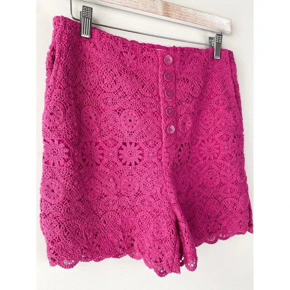 Anthropologie Maeve Crochet Eyelet Shorts 6 Pink Preppy Scallop Hem Coquette - Picture 6 of 11